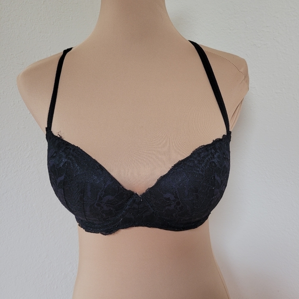 VS Pink Black Lace Date Push Up Bra 34D